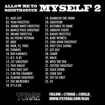 Torae - Allow Me To Reintroduce Myself 2 mixtape back cover and track listing