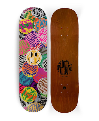 Peanut Butter Wolf connected with old friend Bod Boyle to make these skate decks for the 25th anniversary of Stones Throw