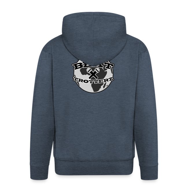 Beat Trotterz Apparel: Premium Hooded Zip Anthem Logo, blue jean, back