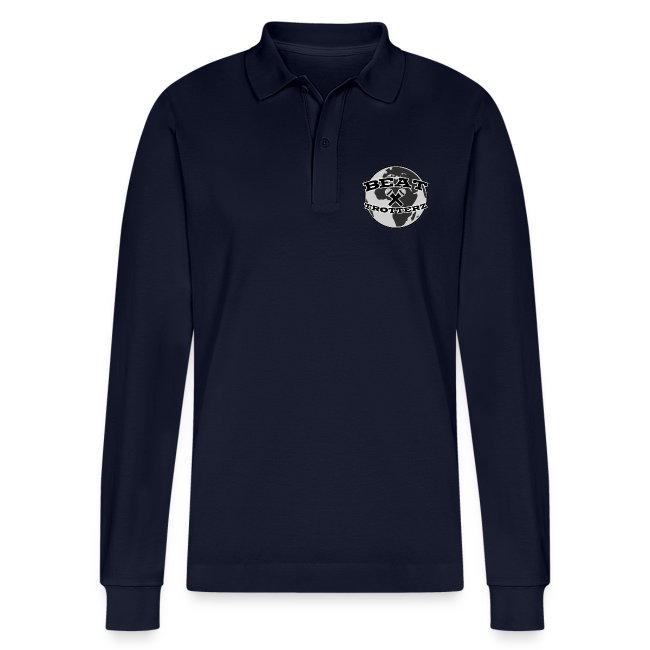 Beat Trotterz Apparel: Unisex Organic Prepster Longsleeves Polo Anthem Logo, navy blue, front