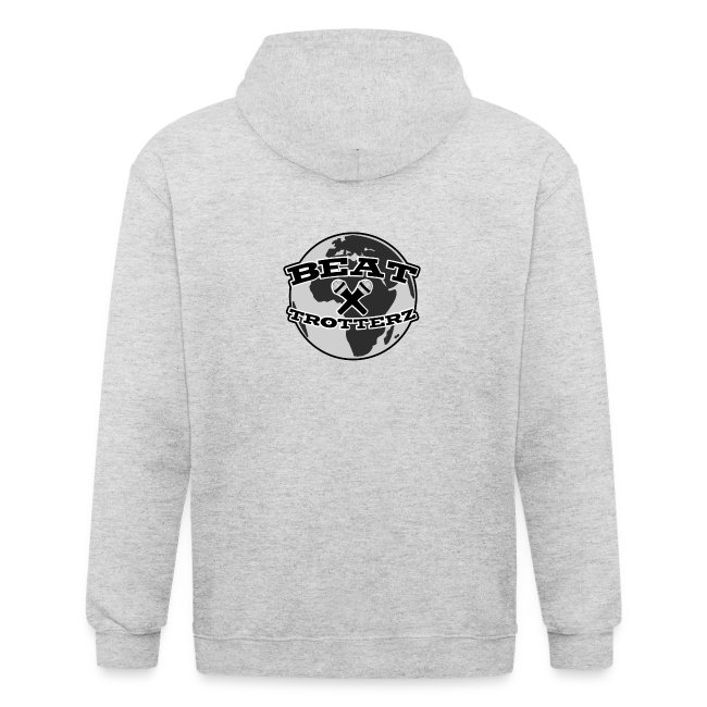 Beat Trotterz Apparel: Unisex Thik Hooded Zip Anthem Logo, heather white, back