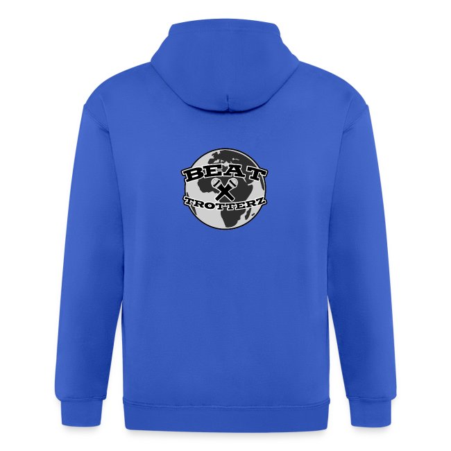 Beat Trotterz Apparel: Unisex Thik Hooded Zip Anthem Logo, royal blue, back