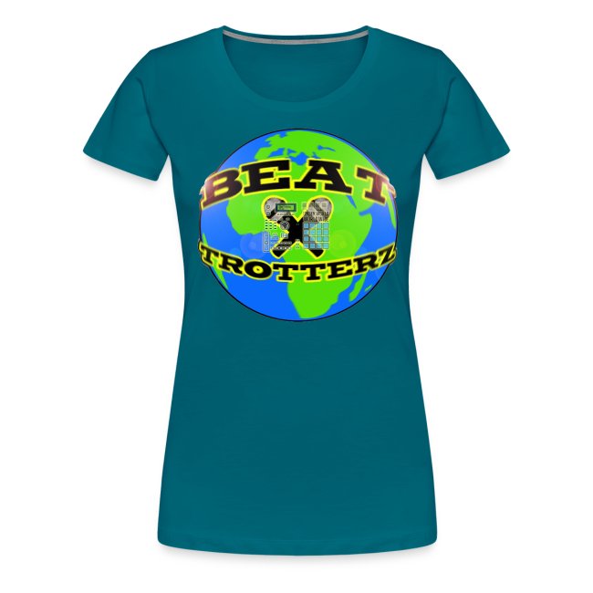 Beat Trotterz Apparel: Premium Women Tee ECO Beat Trotterz Anthem Logo, diva blue, front