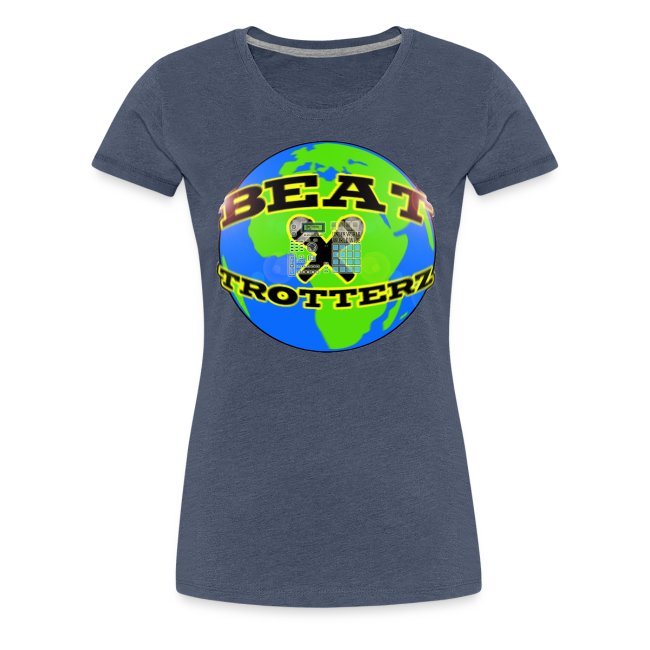 Beat Trotterz Apparel: Premium Women Tee ECO Beat Trotterz Anthem Logo, heather blue, front