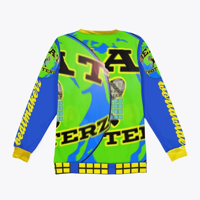 Beat Trotterz Apparel: Unisex AllOverPrint Beat Trotterz EcoLogo Crewneck back, royal blue