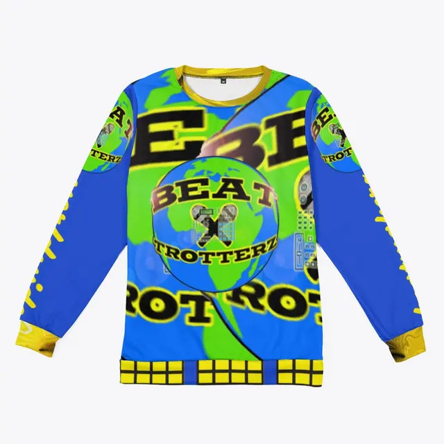 Beat Trotterz Apparel: Unisex AllOverPrint Beat Trotterz EcoLogo Crewneck front, royal blue