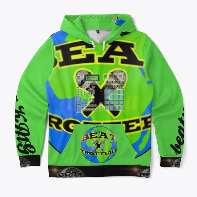Beat Trotterz Apparel: Unisex All Over Print Hoodie ECO Logo, bright green