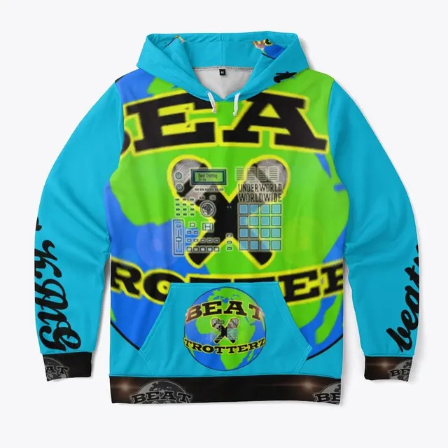 Beat Trotterz Apparel: Unisex All Over Print Hoodie ECO Logo, vivid blue